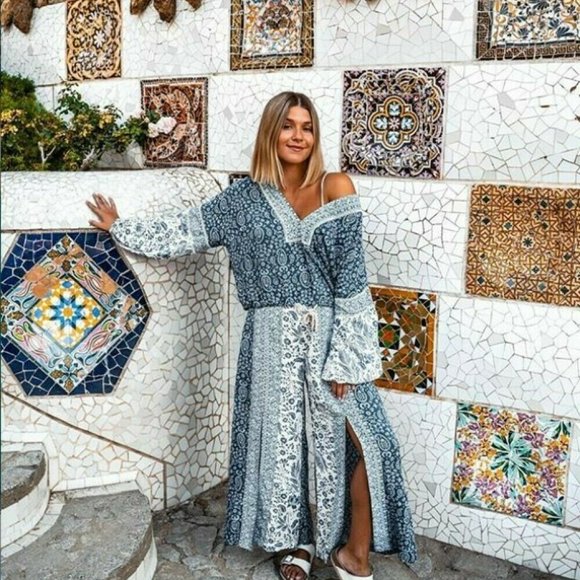 Tigerlily Tops - TIGERLILY Cameli Blue Patchwork Paisley Long Sleeve Blouse